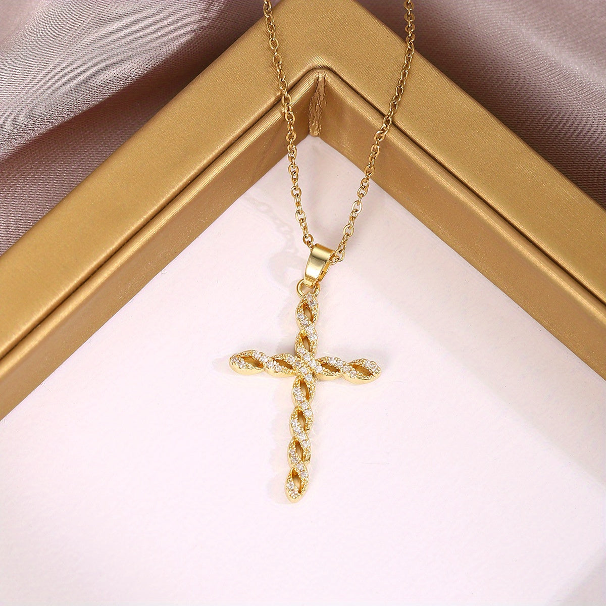 Collar Krystal Twist Cross | Oro
