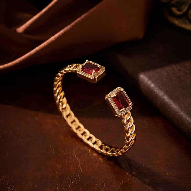Pulsera Abierta Veloria Ruby | Oro