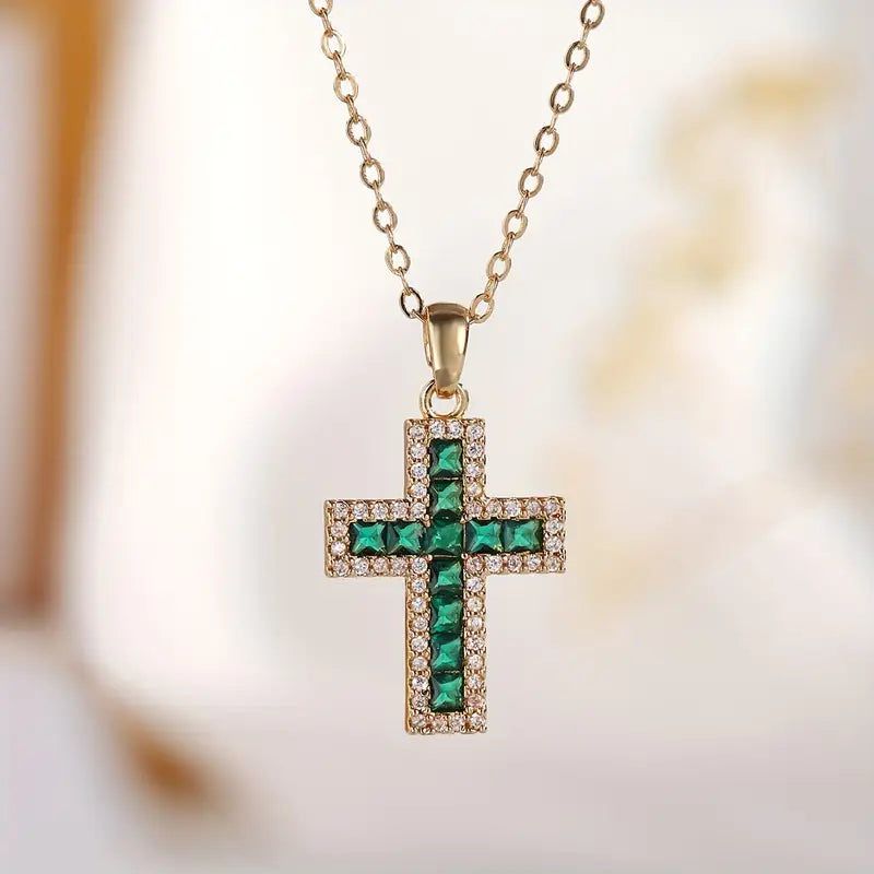 Colgante de Cruz de Esmeralda Solene | Oro