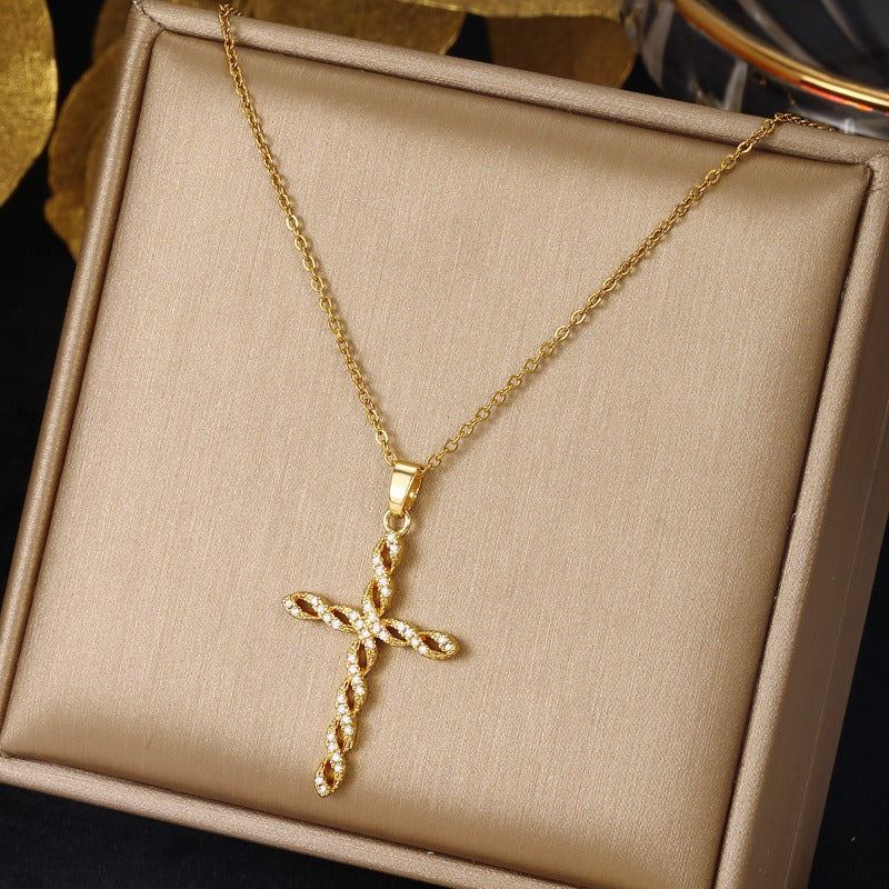 Collar Krystal Twist Cross | Oro