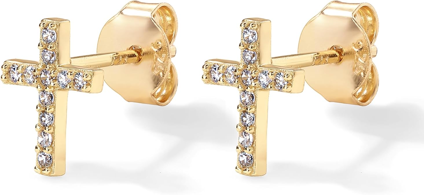 Pendientes de Cruz con Baño de Oro