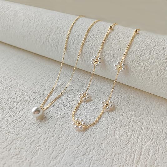 Collar de Perlas de Flores en Capas | Oro