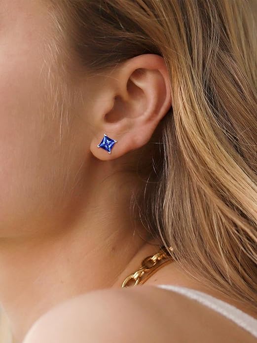 Pendientes de Zafiro Cortados de Princesa Minimalista | Oro Blanco