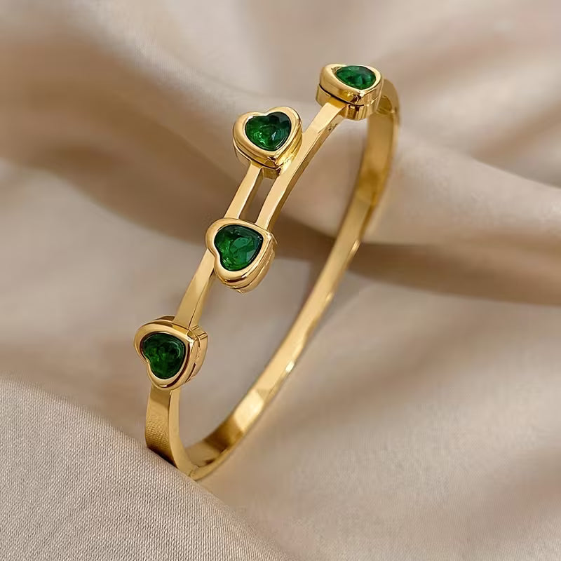Pulsera Verde Hearts | Oro