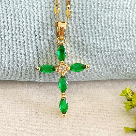 Collar Cruz Esmeralda | Guld