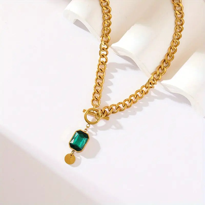 Collar con colgante de esmeralda y cadena gruesa | Oro