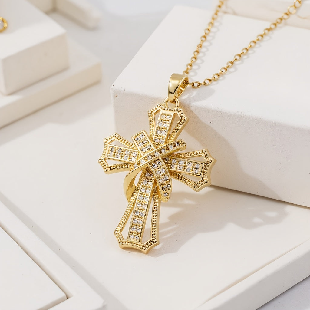 Collar con Colgante de Cruz Brillante | Oro