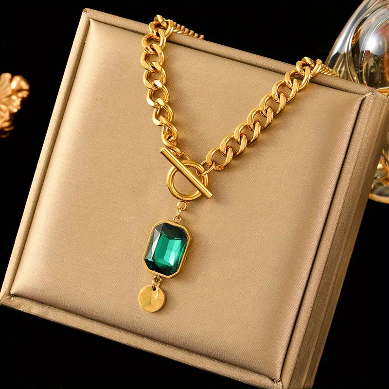 Collar con colgante de esmeralda y cadena gruesa | Oro