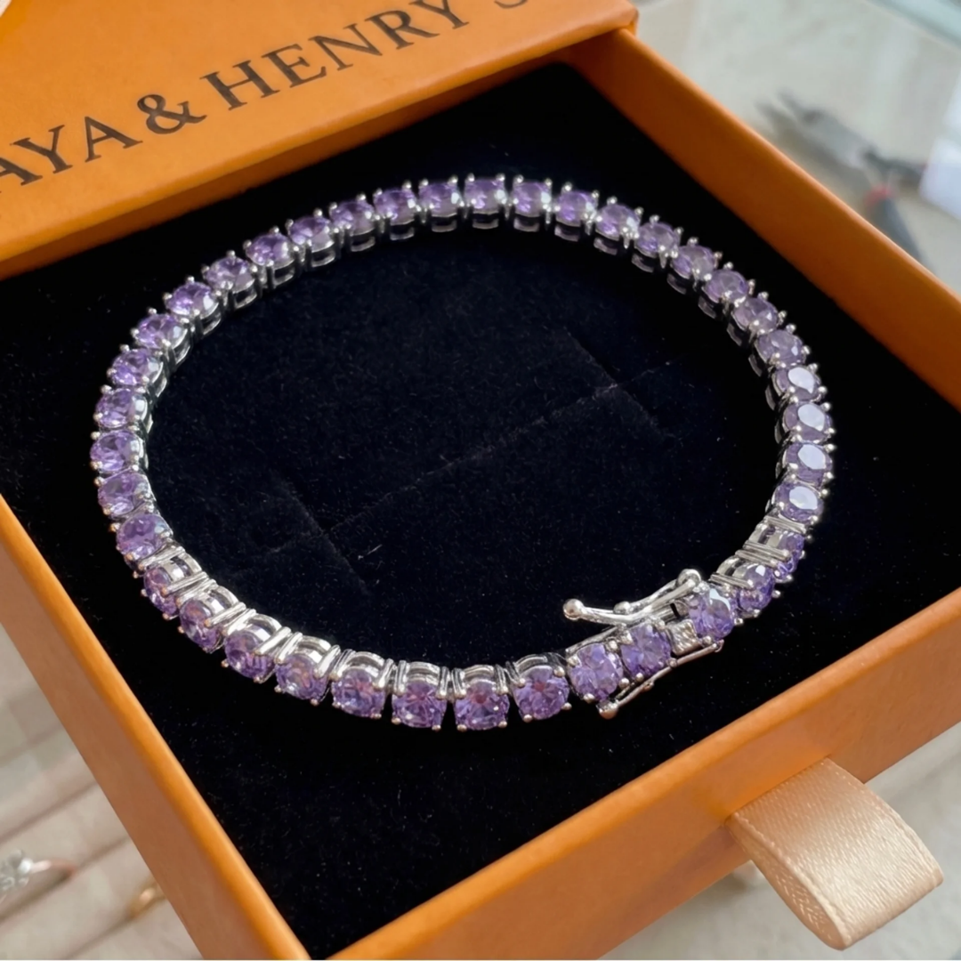 Pulsera de Tenis de Amatista | Oro Blanco