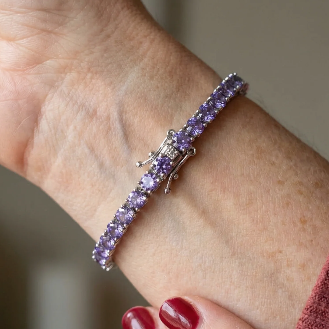 Pulsera de Tenis de Amatista | Oro Blanco