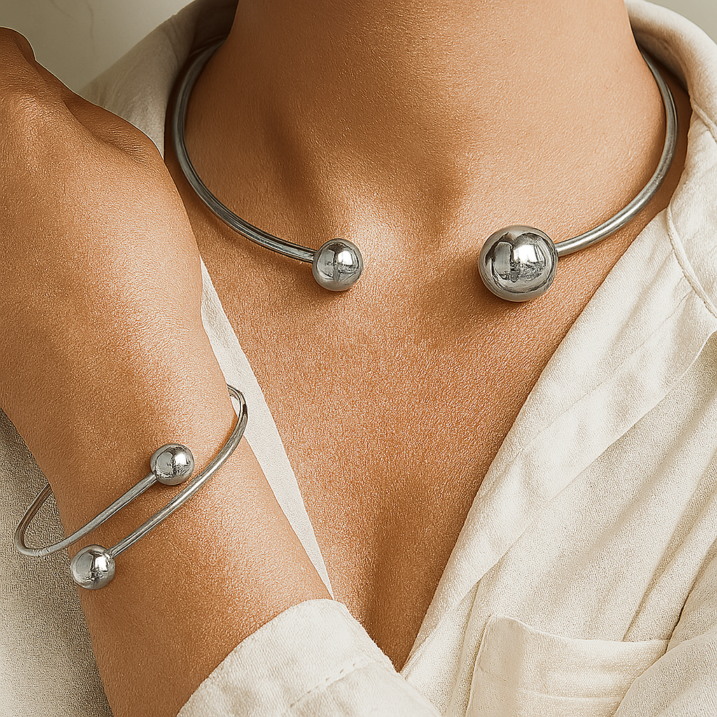 Conjunto de Pulsera de Cuello y Manga Minimalista Brillante | Oro