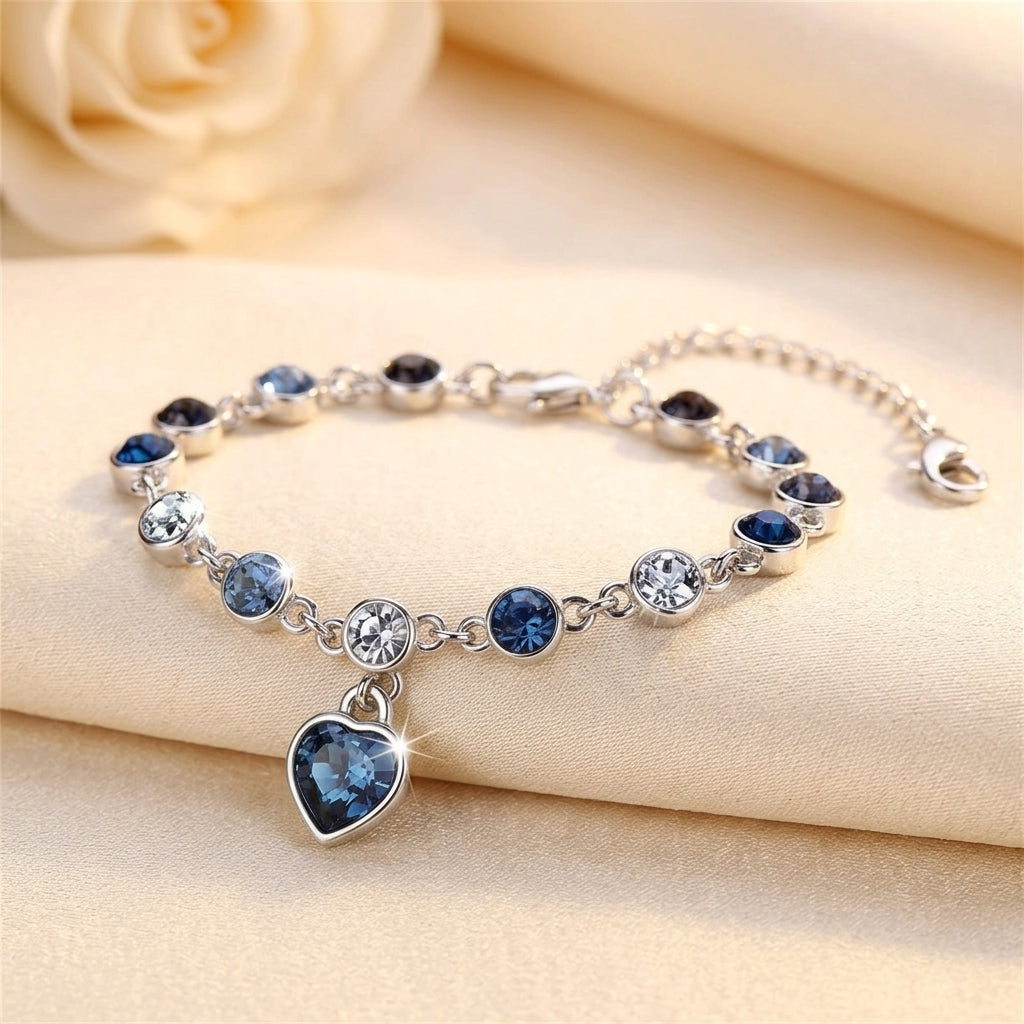Pulsera Brillante Corazón del Océano | Oro Blanco