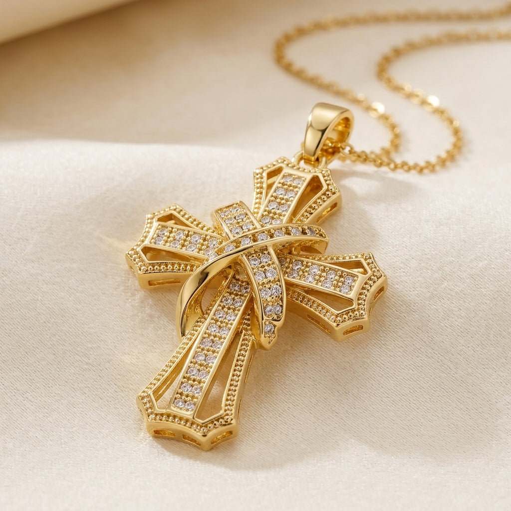 Collar con Colgante de Cruz Brillante | Oro