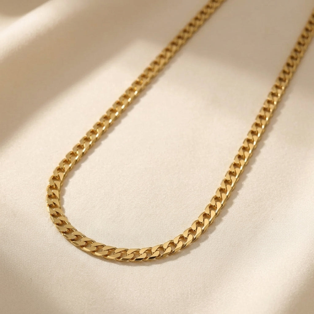 Collar de Cadena Flad Link | Oro Blanco