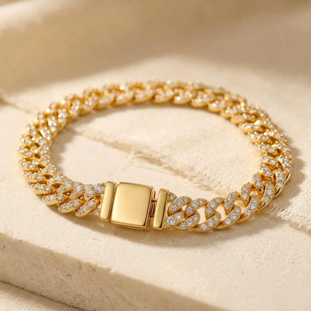 Pulsera Pave Cubana | Oro Blanco