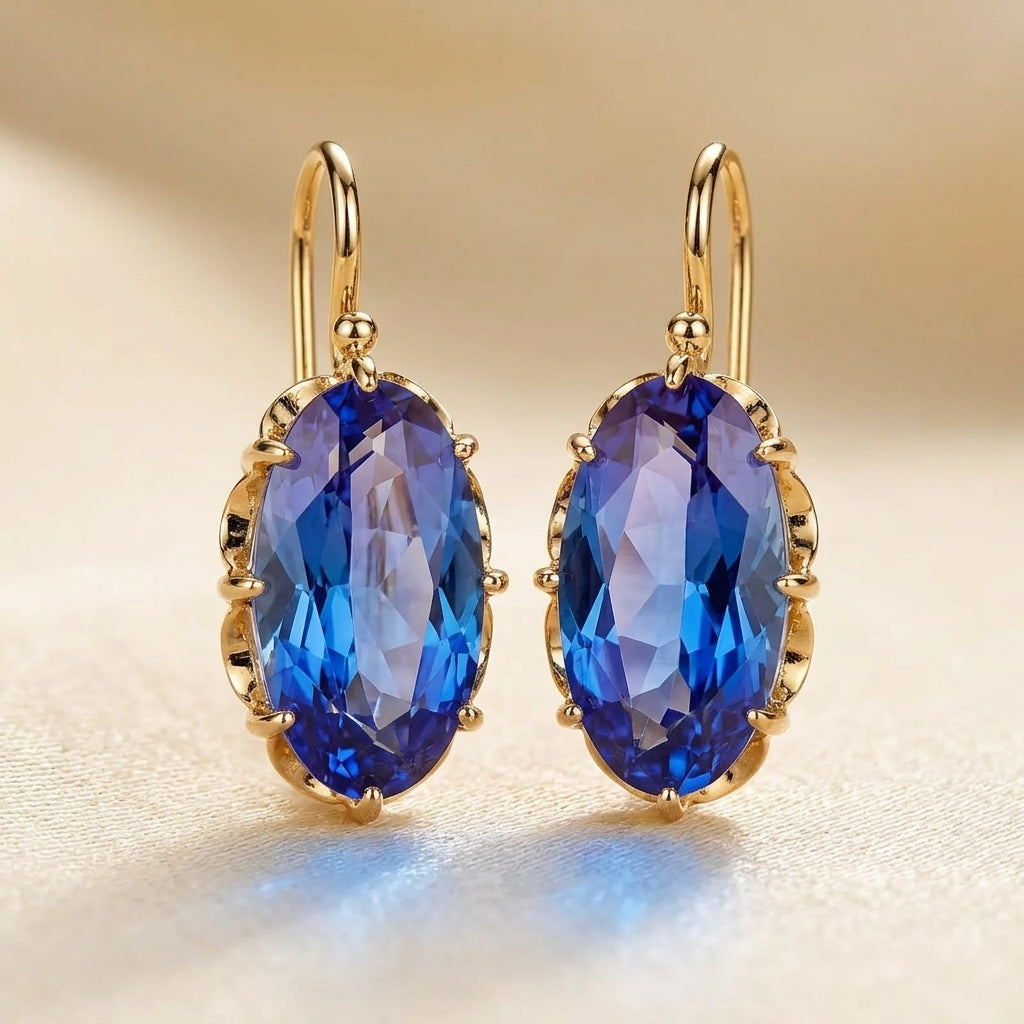 Pendientes de Flores Azules Doradas | Oro