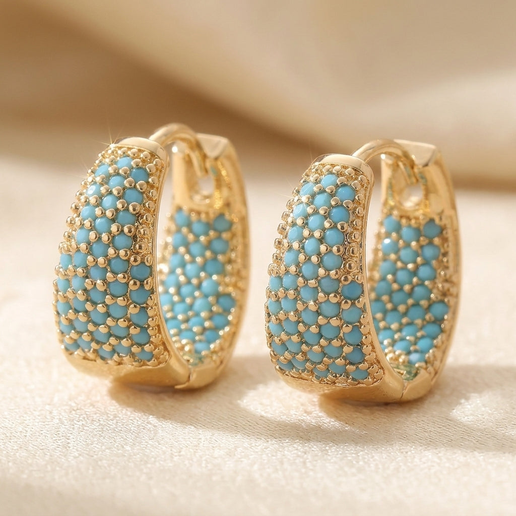 Aros de Perlas Turquesa Dorados | Oro