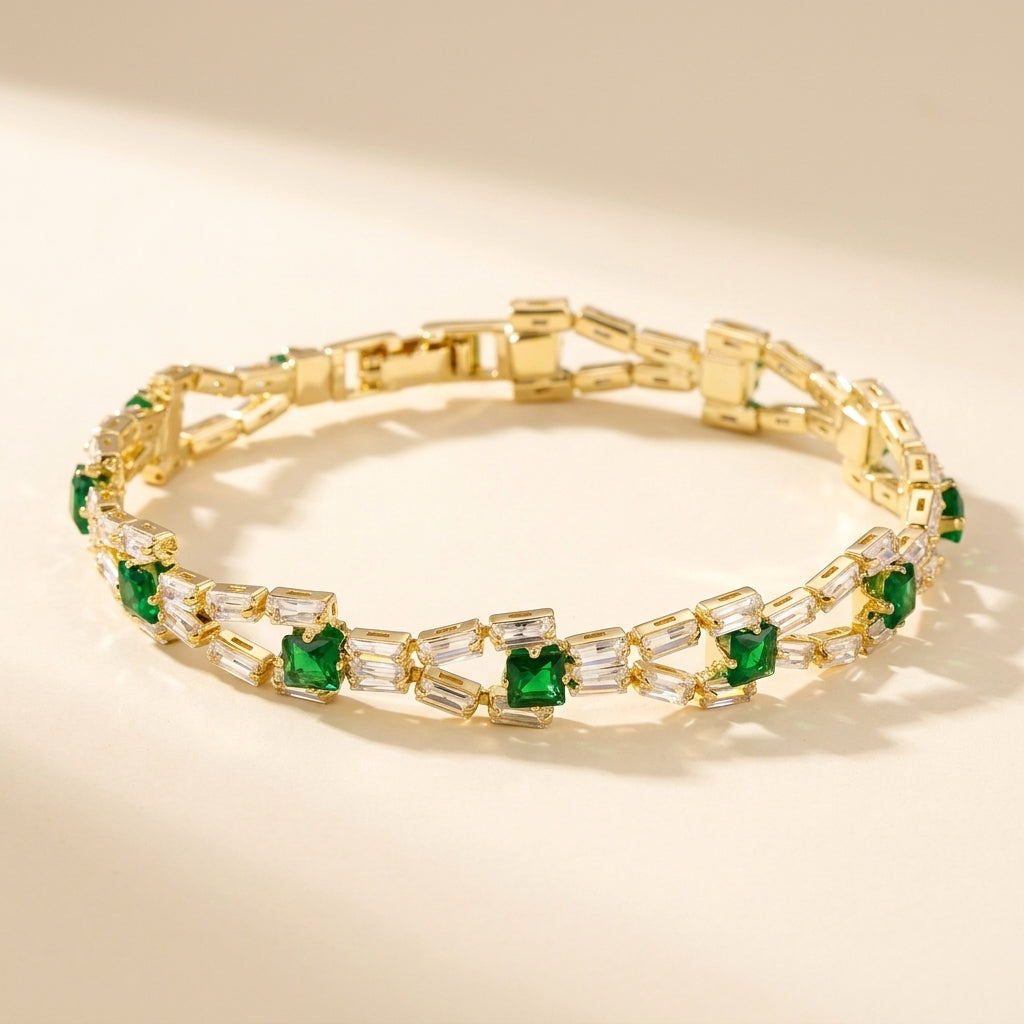 Pulsera de tenis Verde Link | Oro