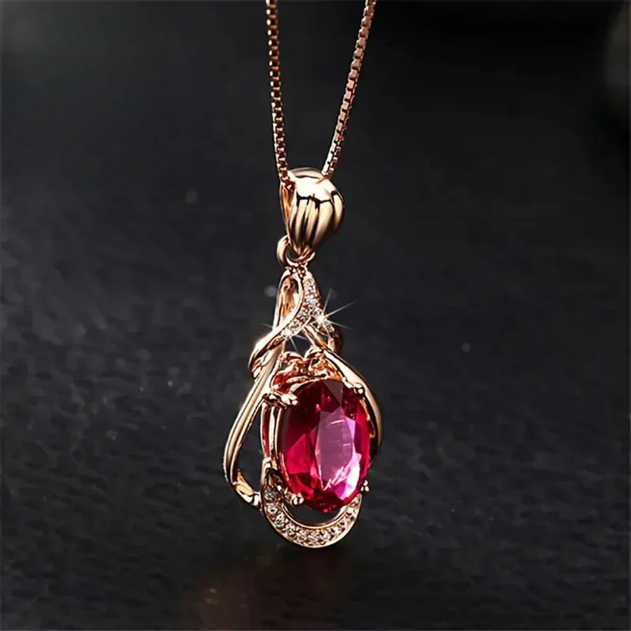 Collar de Cristal Rojo Exquisito | Oro