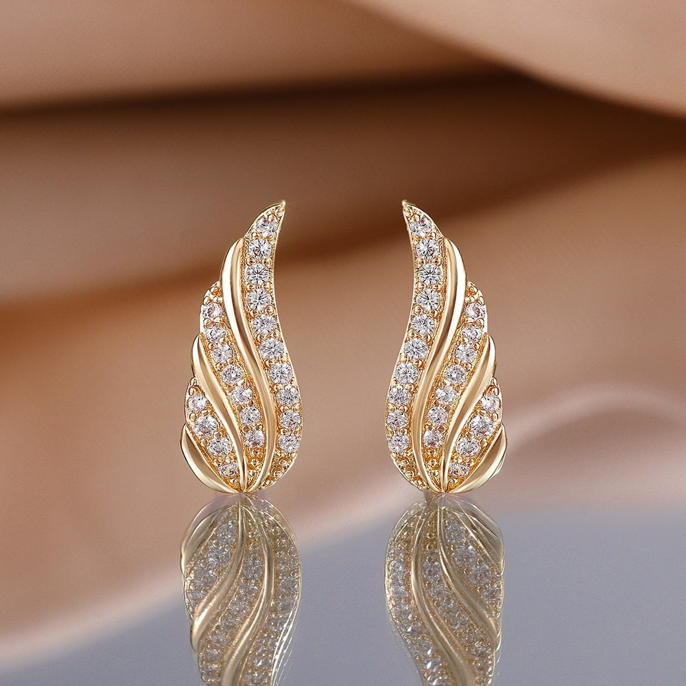 Pendientes de Hoja Moderna Pavé | Oro