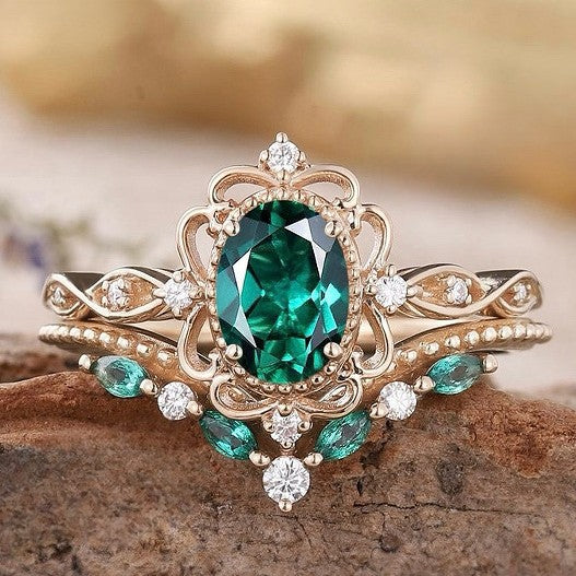 Anillo Aurelle Corona Esmeralda | Oro Rosado