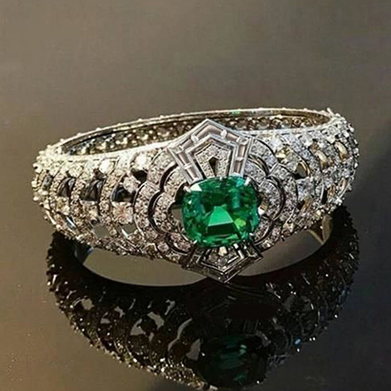 Anillo Art Deco Esmeralda | Oro Blanco
