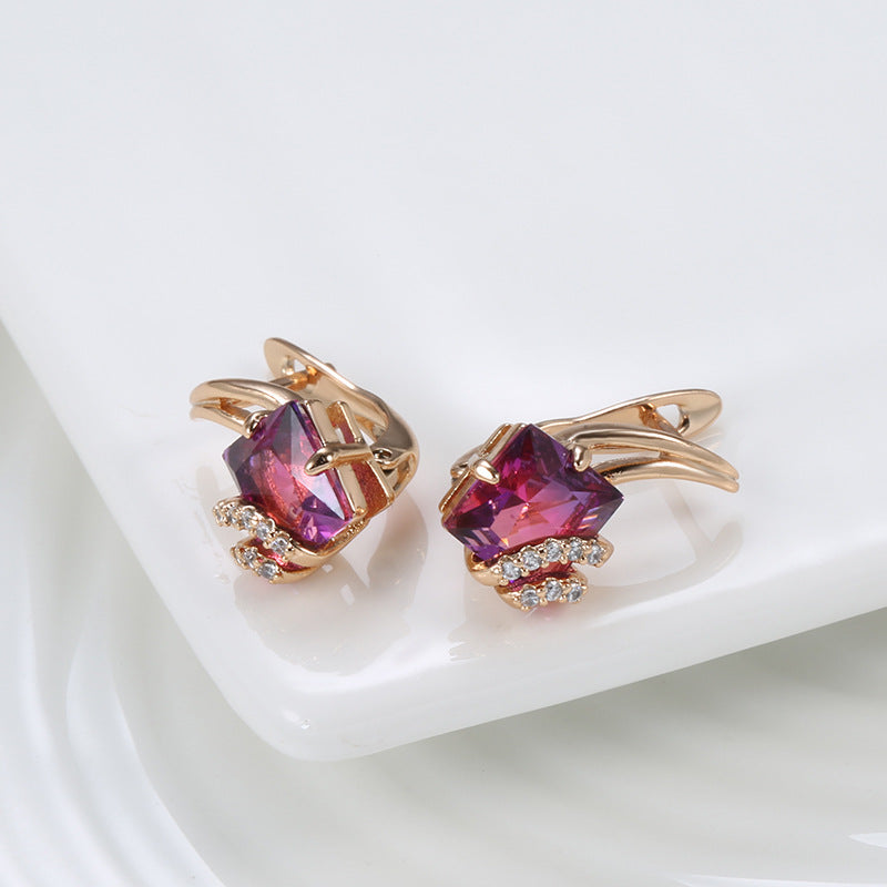 Pendientes de Cristal Cuadrados Krimson | Oro Rosa