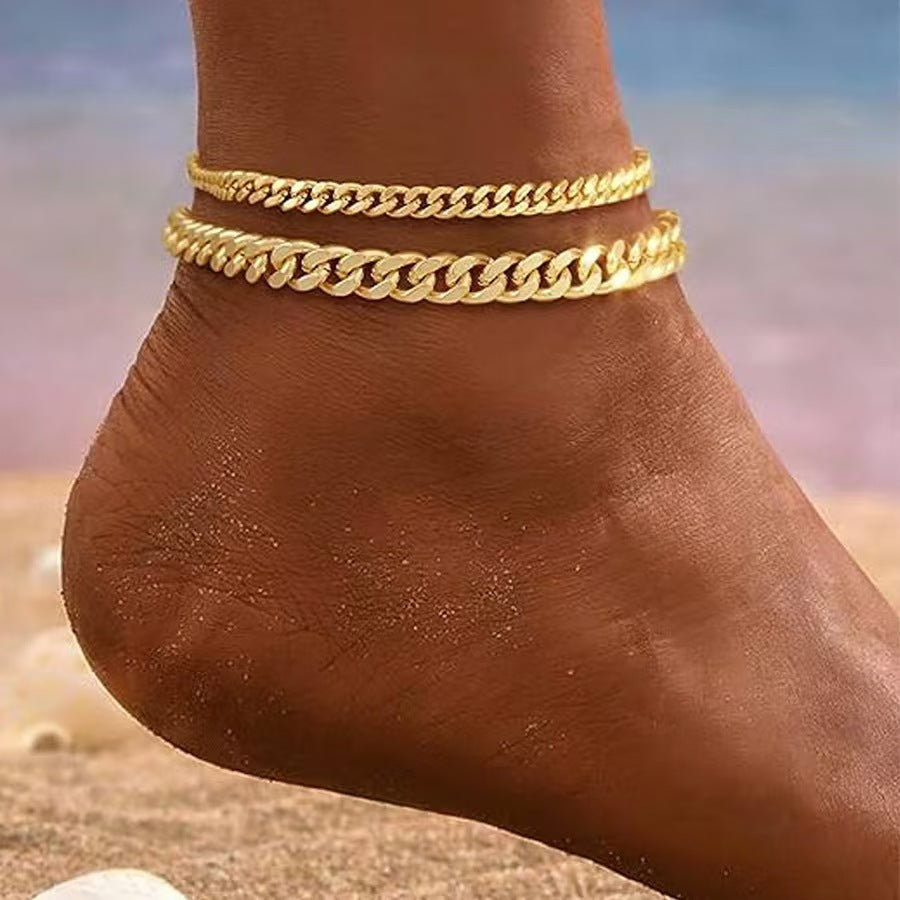 Anklet de eslabones cubanos en capas | Oro