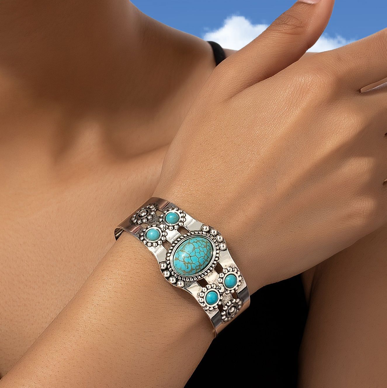 Pulsera de Cuff Turquesa Seren | Oro Blanco