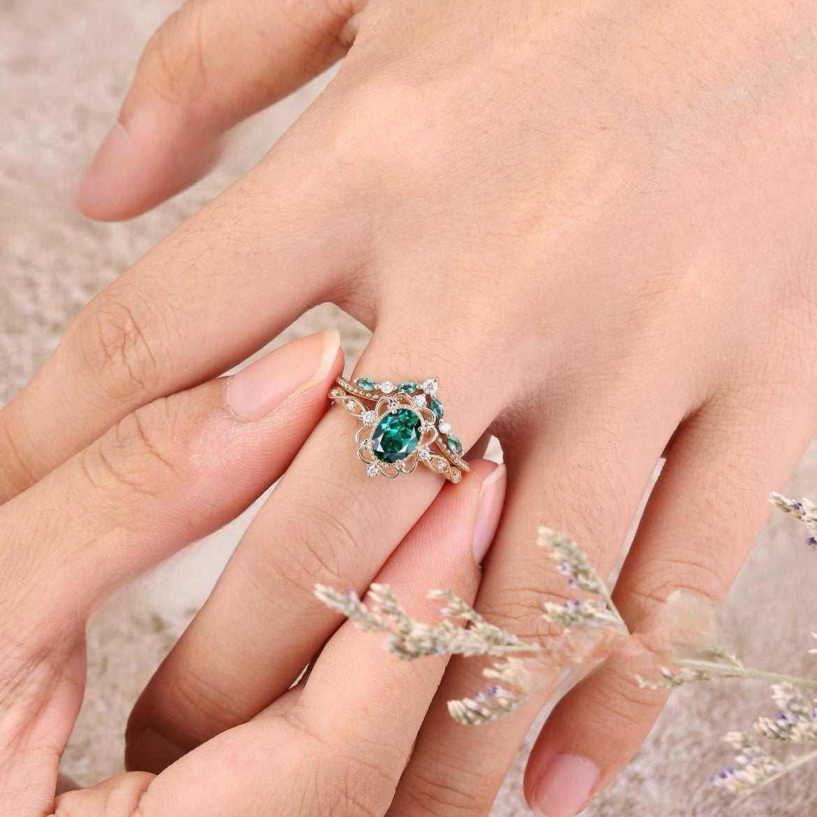 Anillo Aurelle Corona Esmeralda | Oro Rosado