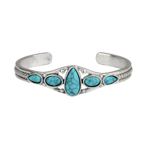 Pulsera Abierta en Forma de Lagrima Turca | Oro Blanco