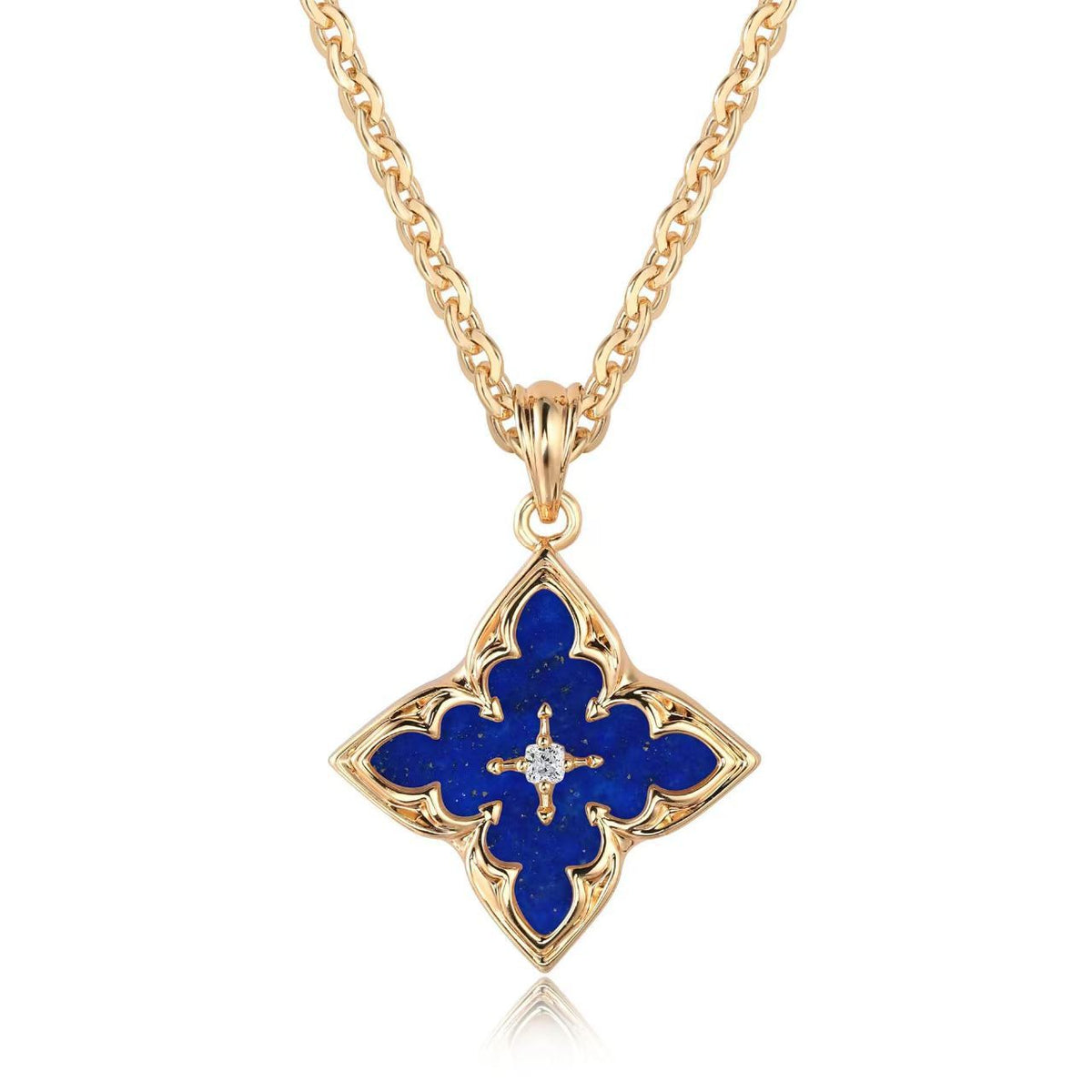 Collar Colgante de Trébol Azul | Oro