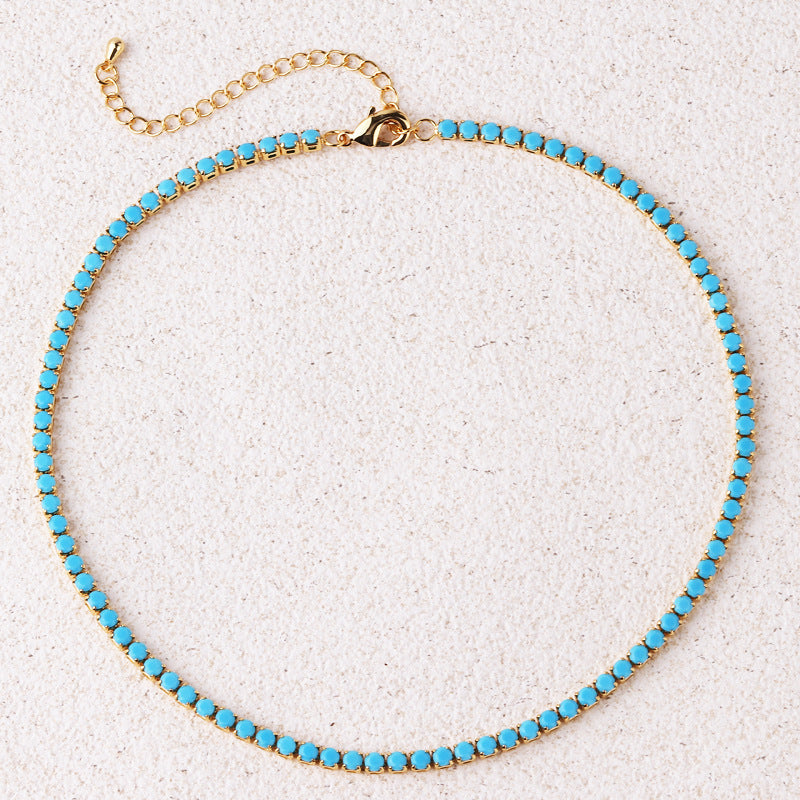 Collar de Tenis Redondo Turquesa | Oro