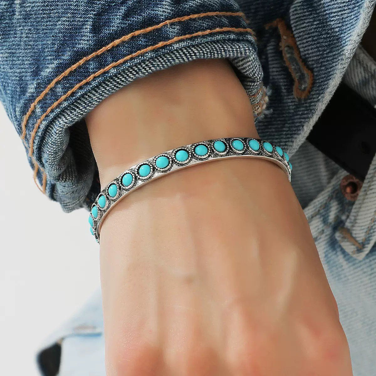 Pulsera Abierta Talisse Turquesa | Oro Blanco