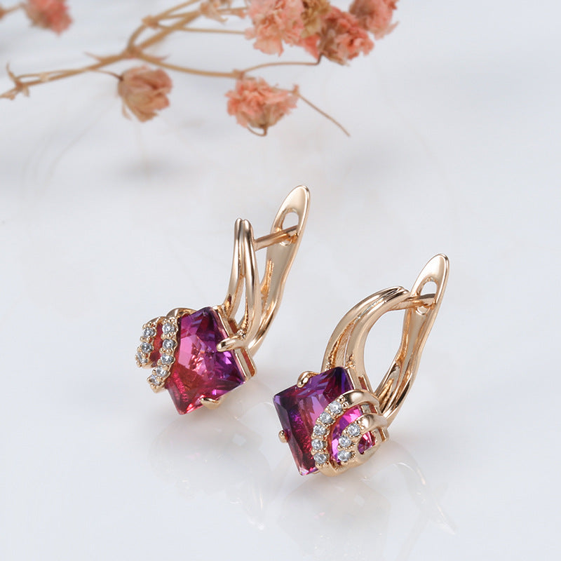 Pendientes de Cristal Cuadrados Krimson | Oro Rosa
