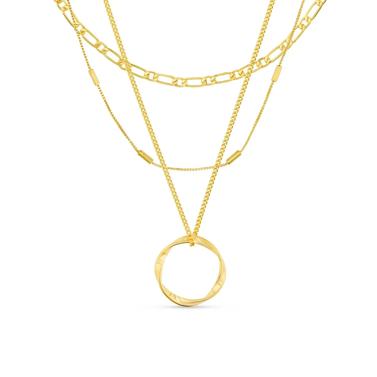 Collar de Tres Filas con Círculo Abierto | Oro