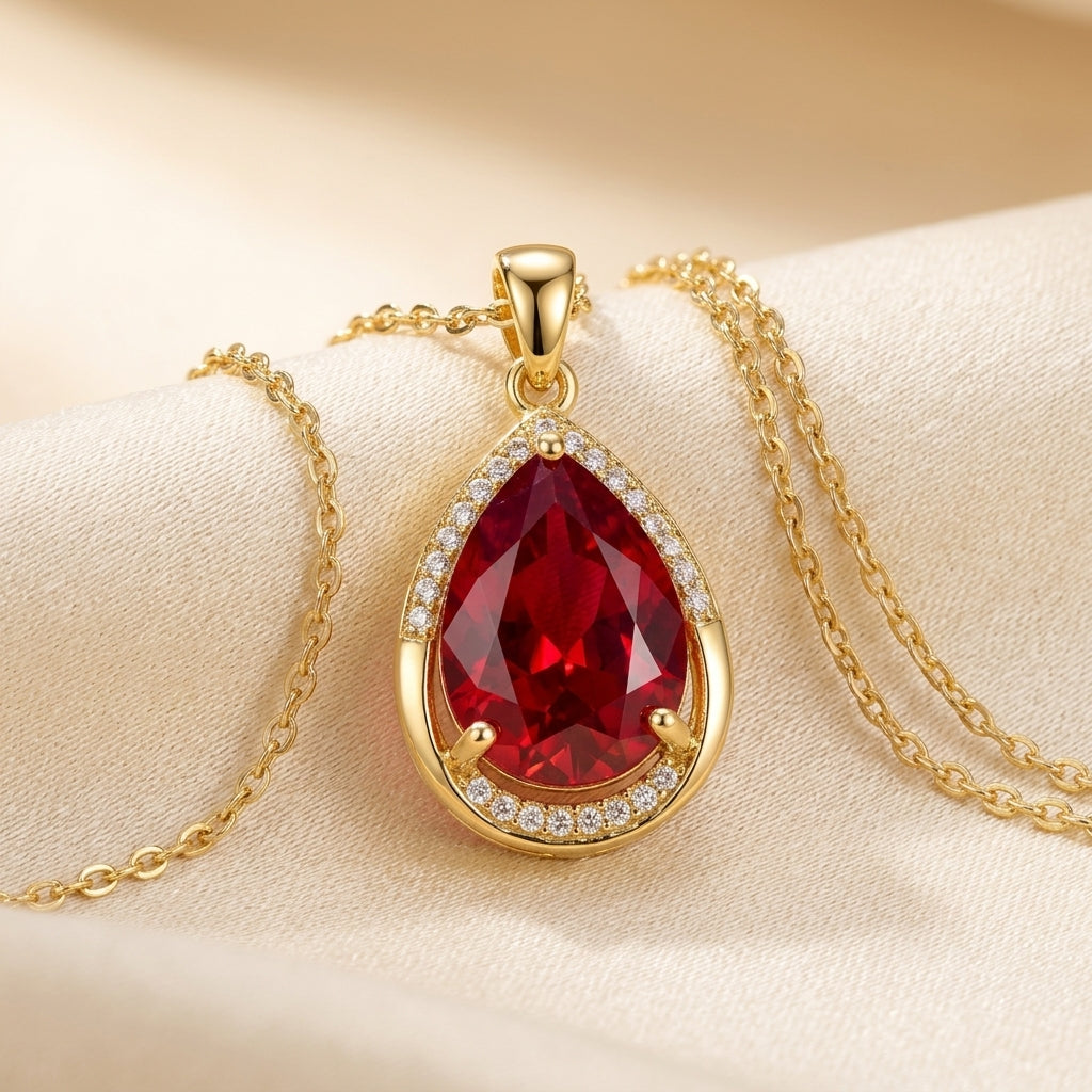 Colgante en Forma de Gota de Rubí | Oro