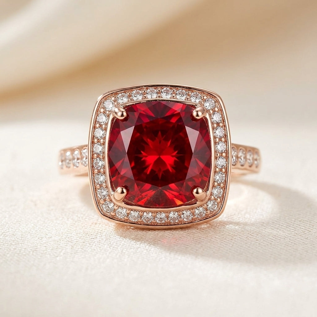 Anillo Declarativo Ruby Halo | Oro Rosado