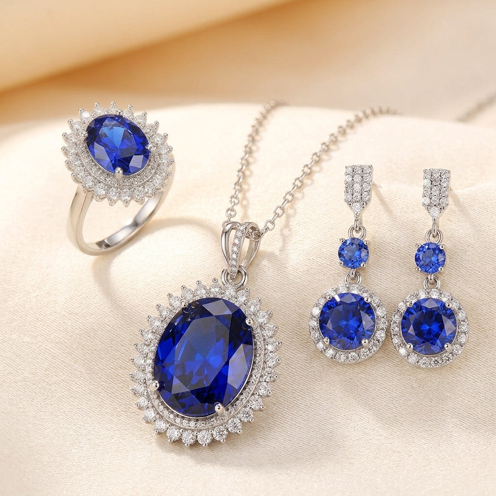 Aurielle Solwyn Conjunto Azul | Oro Blanco