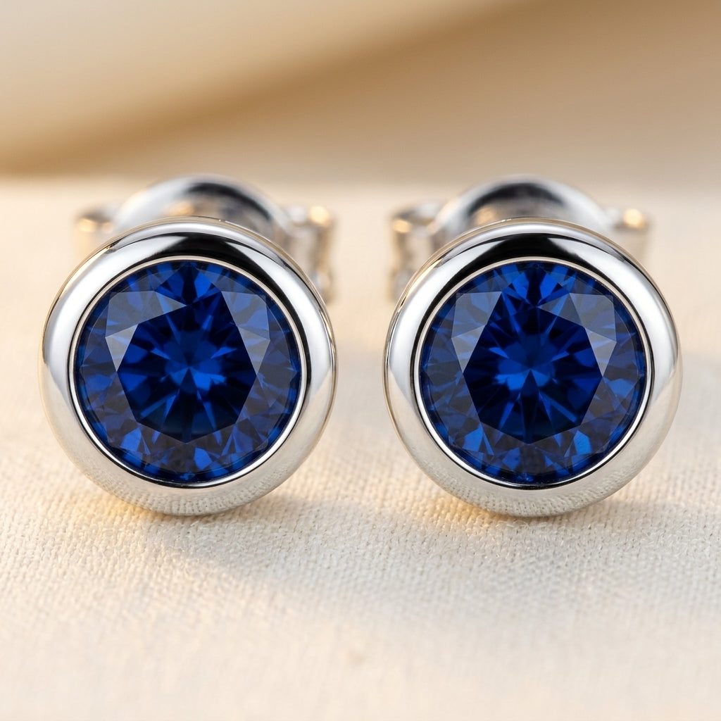 Pendientes de Stud con Bisel de Zafiro | Oro Blanco