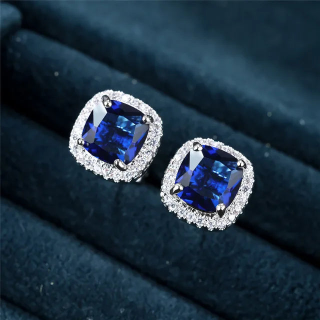 Pendientes Saphir Square Stud Ø | Oro Blanco