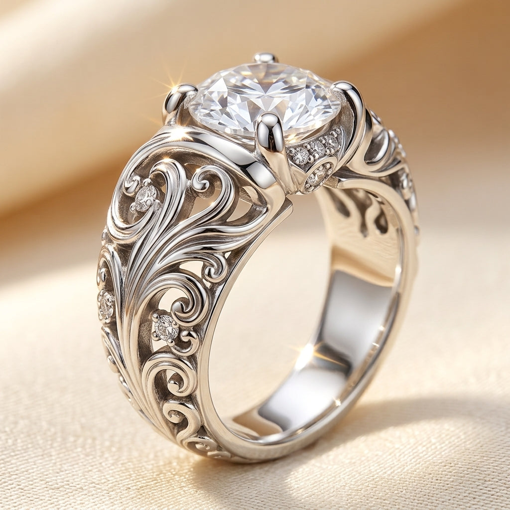 Anillo de Cristal Exquisito | Oro Blanco