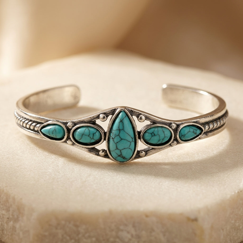 Pulsera Abierta Turka Droplet | Oro Blanco