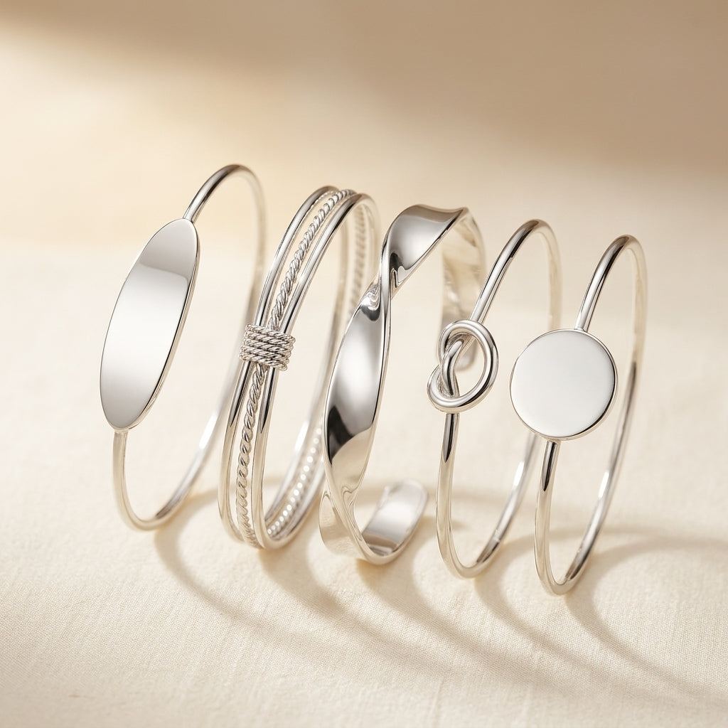 Conjunto de Pulseras Elegancia Anudada | Oro Blanco