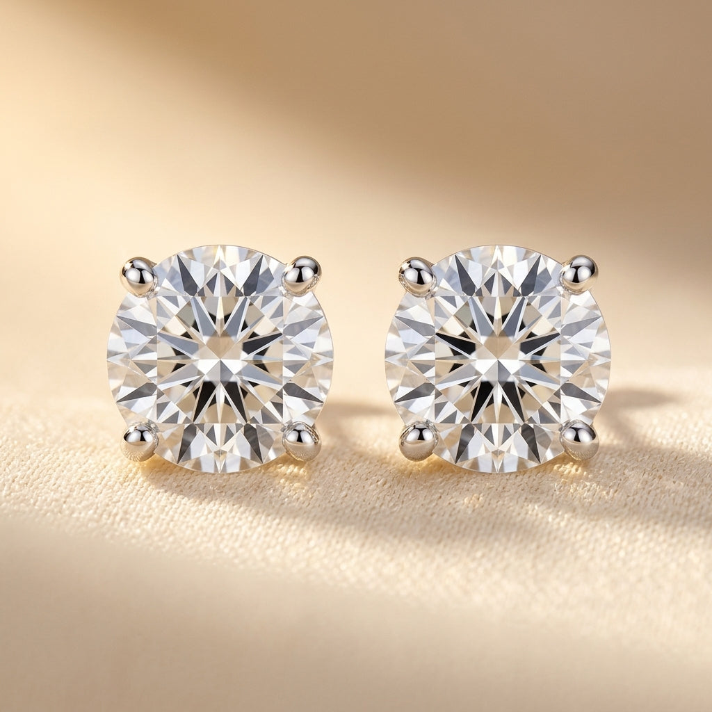 Pendientes de Stud de Piedra de Luz de Luna | Oro Blanco