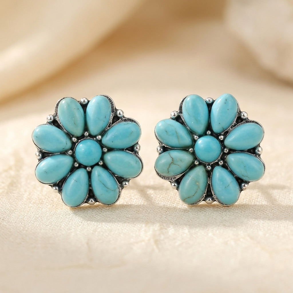 Serelith Turkis Blomst Studs | Oro Blanco