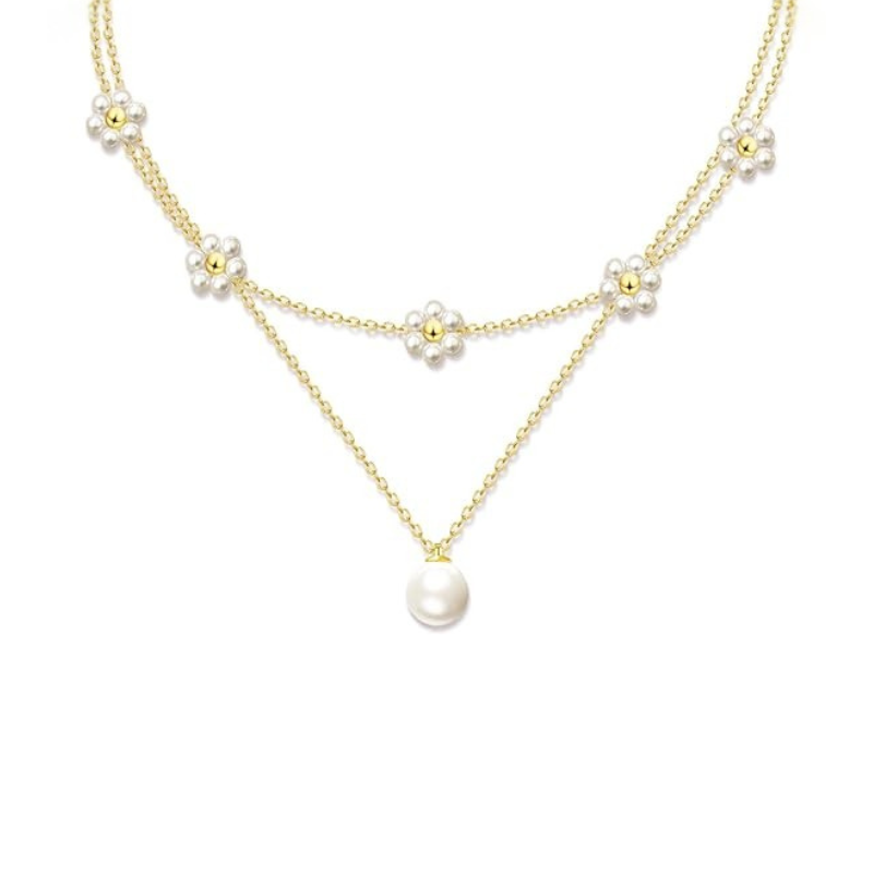 Collar de Perlas de Flores en Capas | Oro