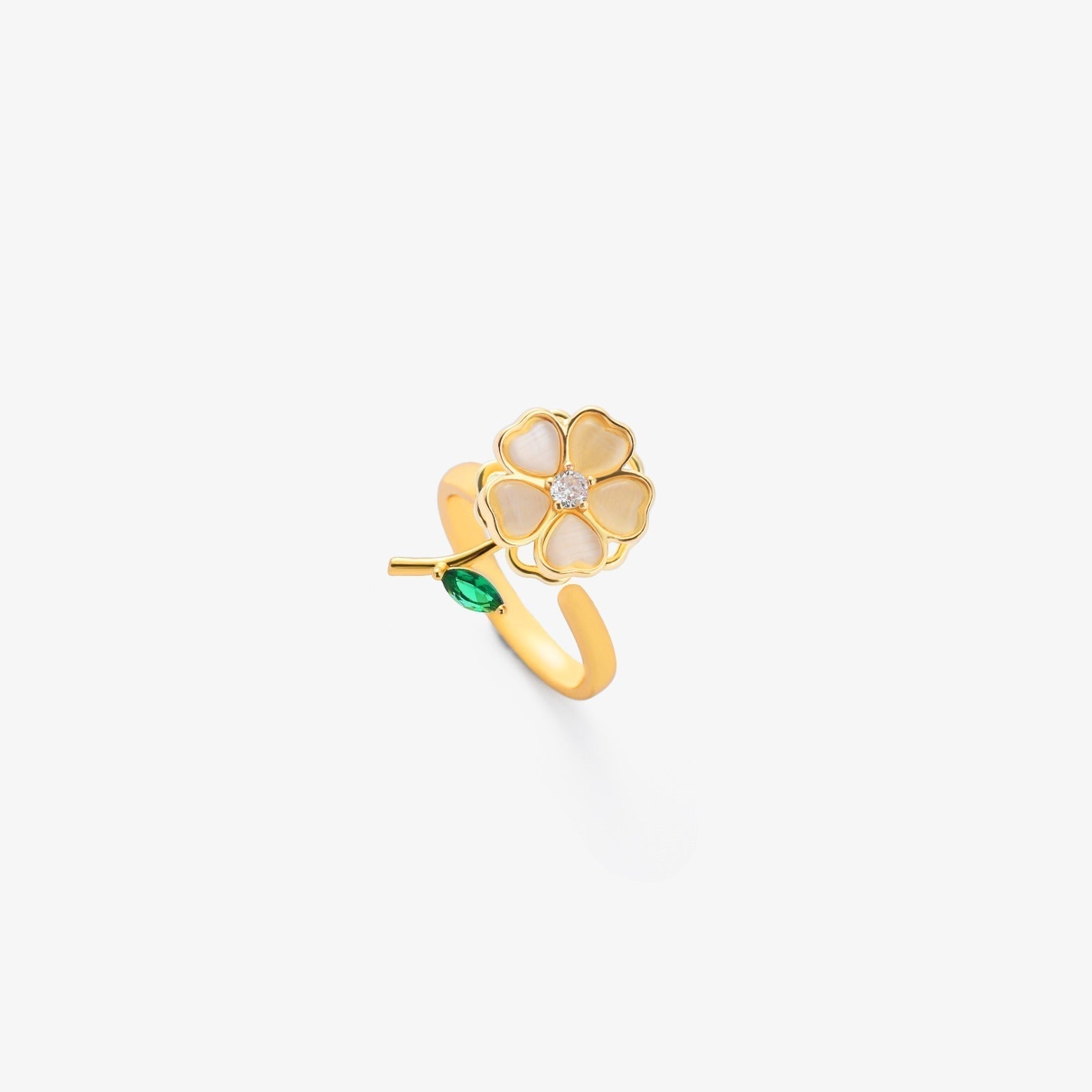 Anillo de Flor de Hoja Esmeralda | Oro
