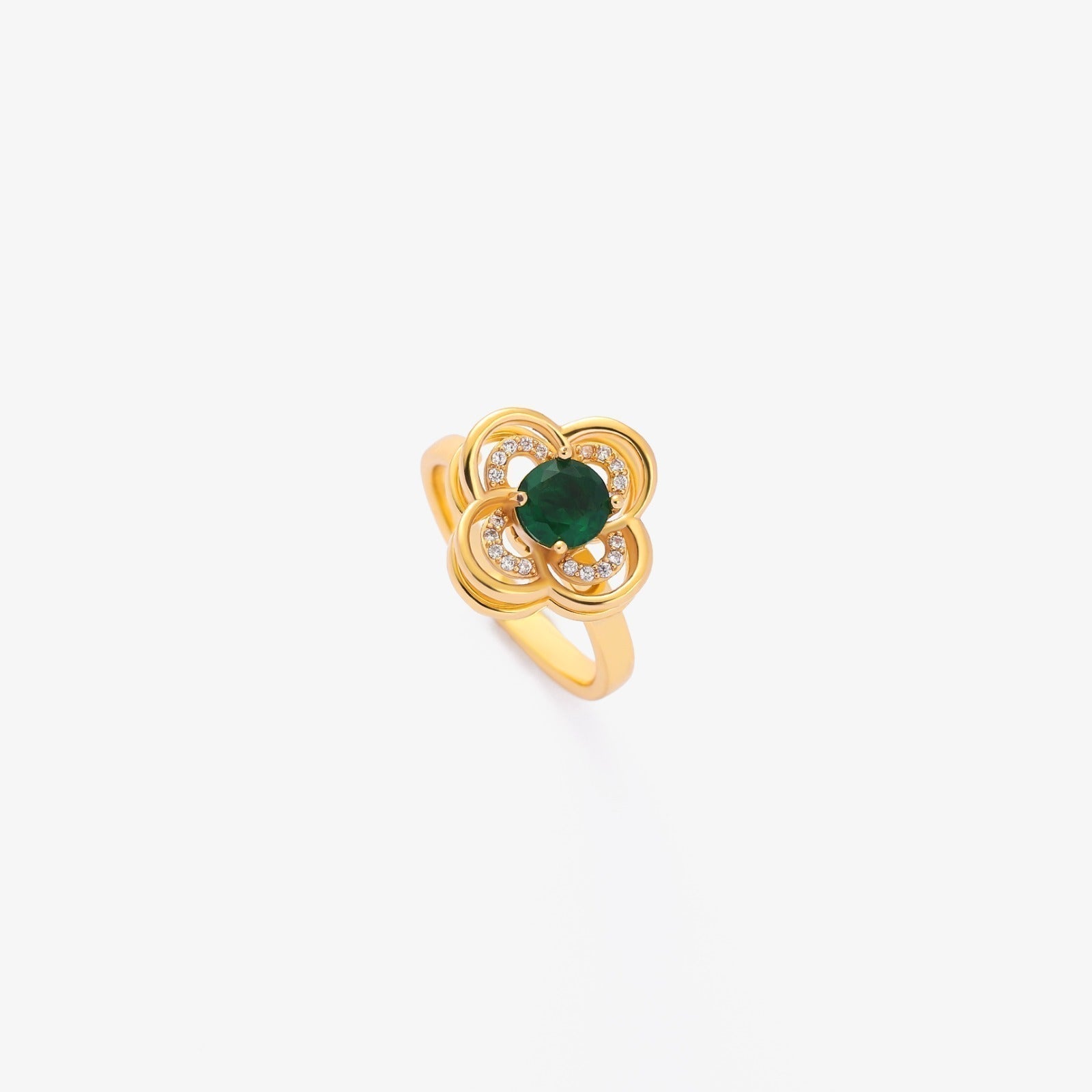 Anillo Giratorio Clover Halo Esmeralda | Guld