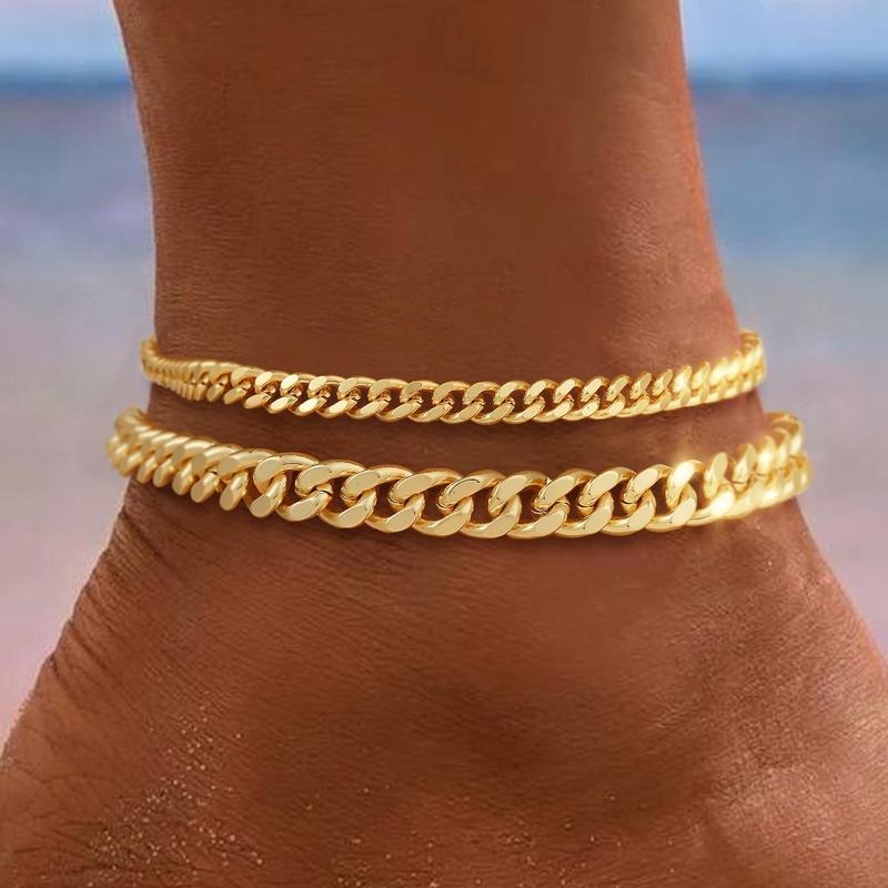 Anklet de eslabones cubanos en capas | Oro